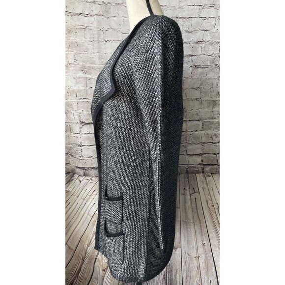Soft Surroundings‎ Black Marl Open Front Cardigan Sweater Mid Length Pockets S - Picture 3 of 5